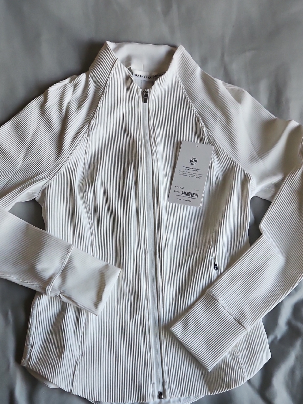 Athleta White Salutation Ribbed Full-Zip Jacket